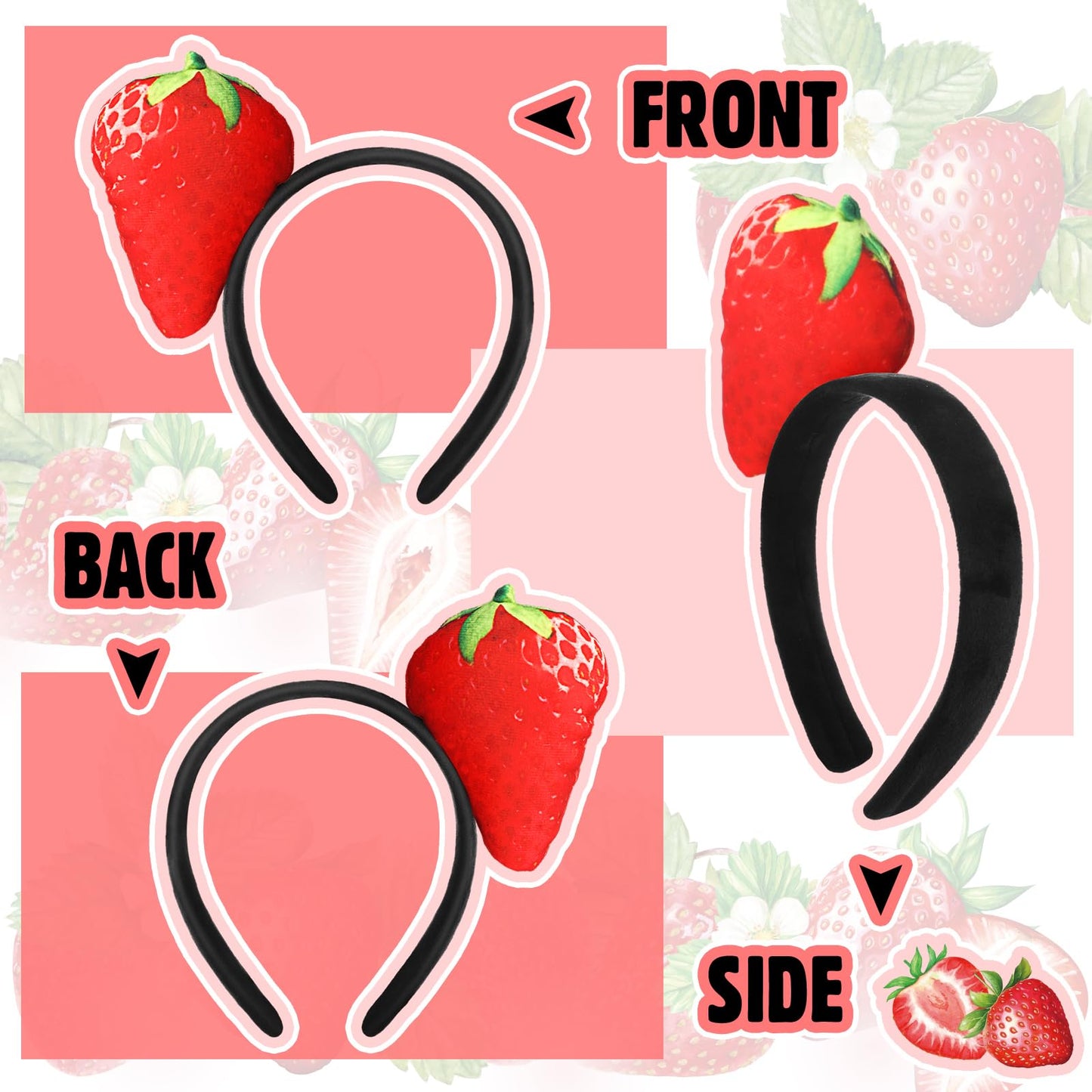 Knitgrip 2 Pcs Funny Headbands Pickle Banana Hot Dog Strawberry Chili Pepper Style Halloween Costume Accessories(Strawberry)
