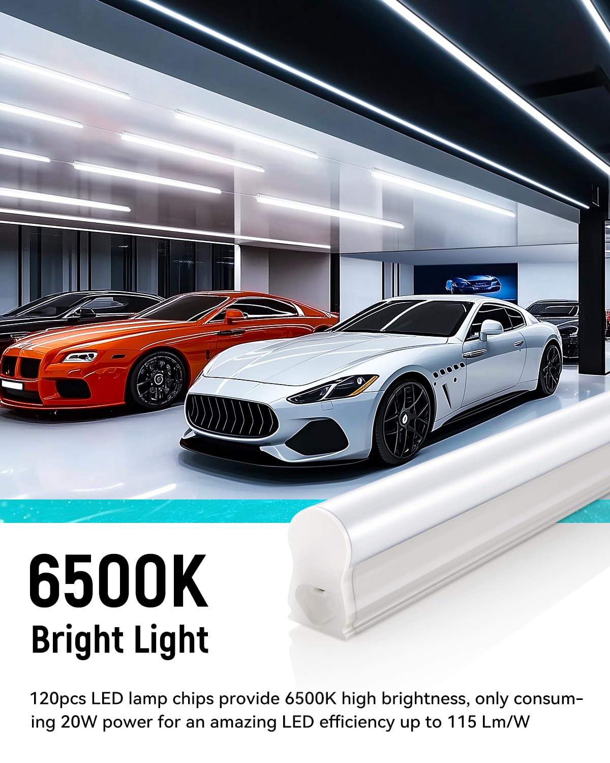 SUNLINKCO (4 Pack) 4FT T5 LED Shop Light,6500K,20W,2300LM(Super Bright White) Linkable LED Integrated Fixture,Garage Ceiling and Cabinet Light,Strip Light,Corded Electric with ON/Off Switch