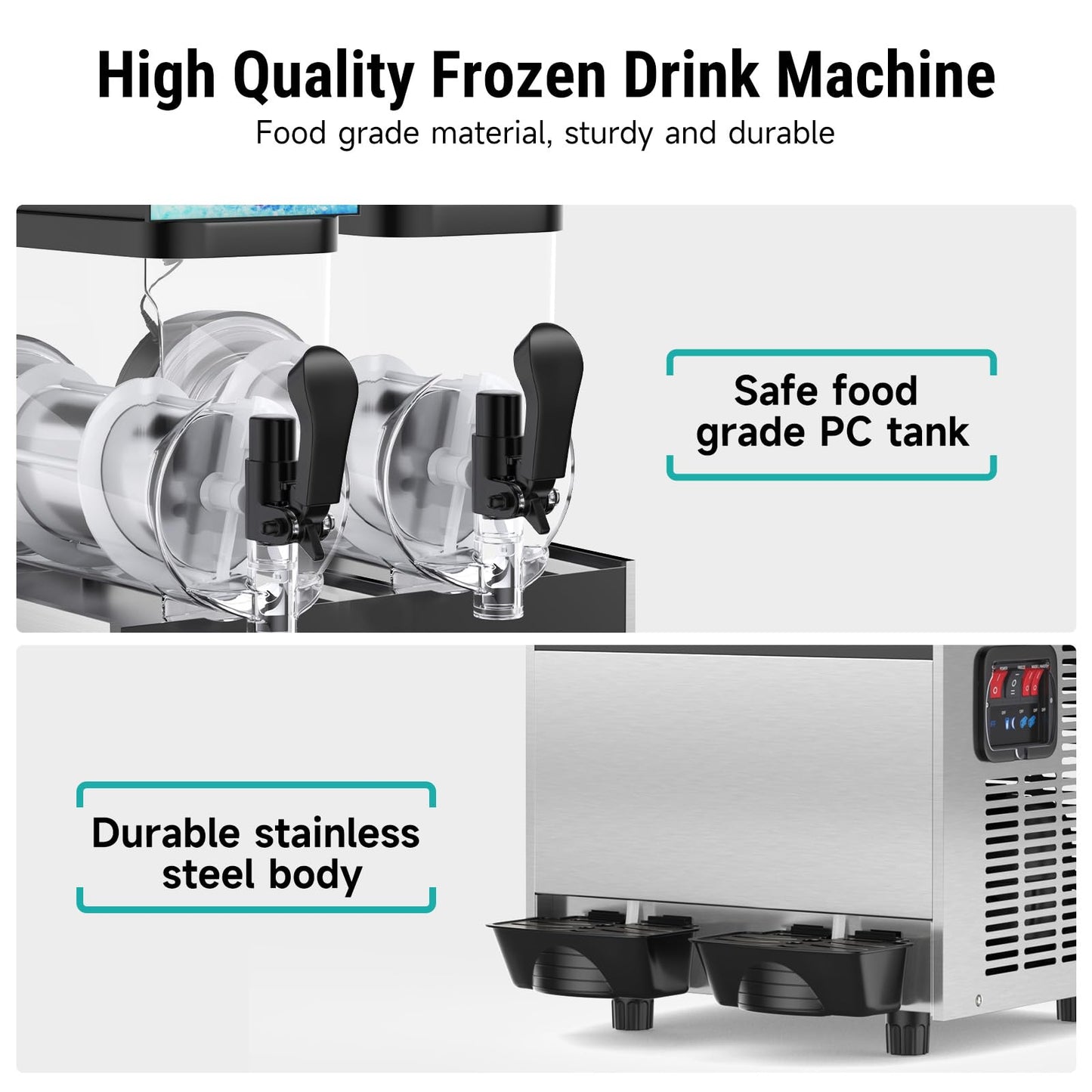 Mirfee 30 L Commercial Slushy Machine with LED Light, 15-45 Minutes to Make，15L×2 Tanks Commercial Frozen Drink Machine, 110V Margarita Slushie Maker, for Wine Cocktails, Daiquiri Juice