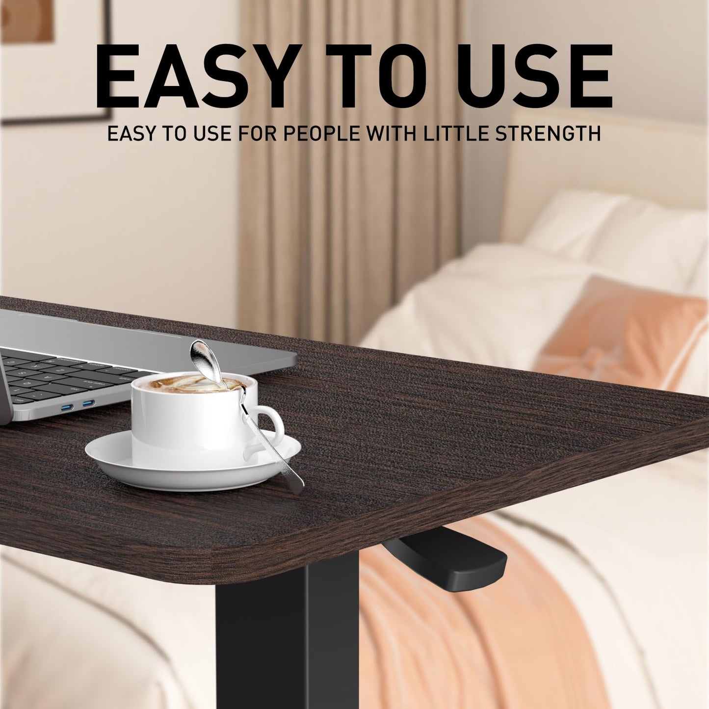 Ywin Adjustable Height Side Table, Adjustable Bedside Table with Wheels, Overbed Bedside Table, Pneumatic Moveable Bed Desk, Rolling Hospital Bed Table(Black Walnut)