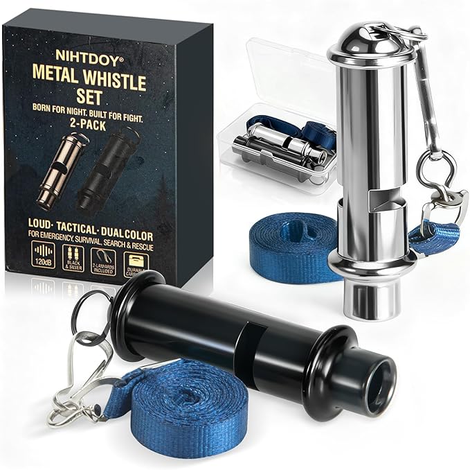Nihtdoy Dual Emergency Whistles (2 Pack) – 120dB Survival Whistles for Hiking, Camping & Rescue – Lightweight, Durable, On...