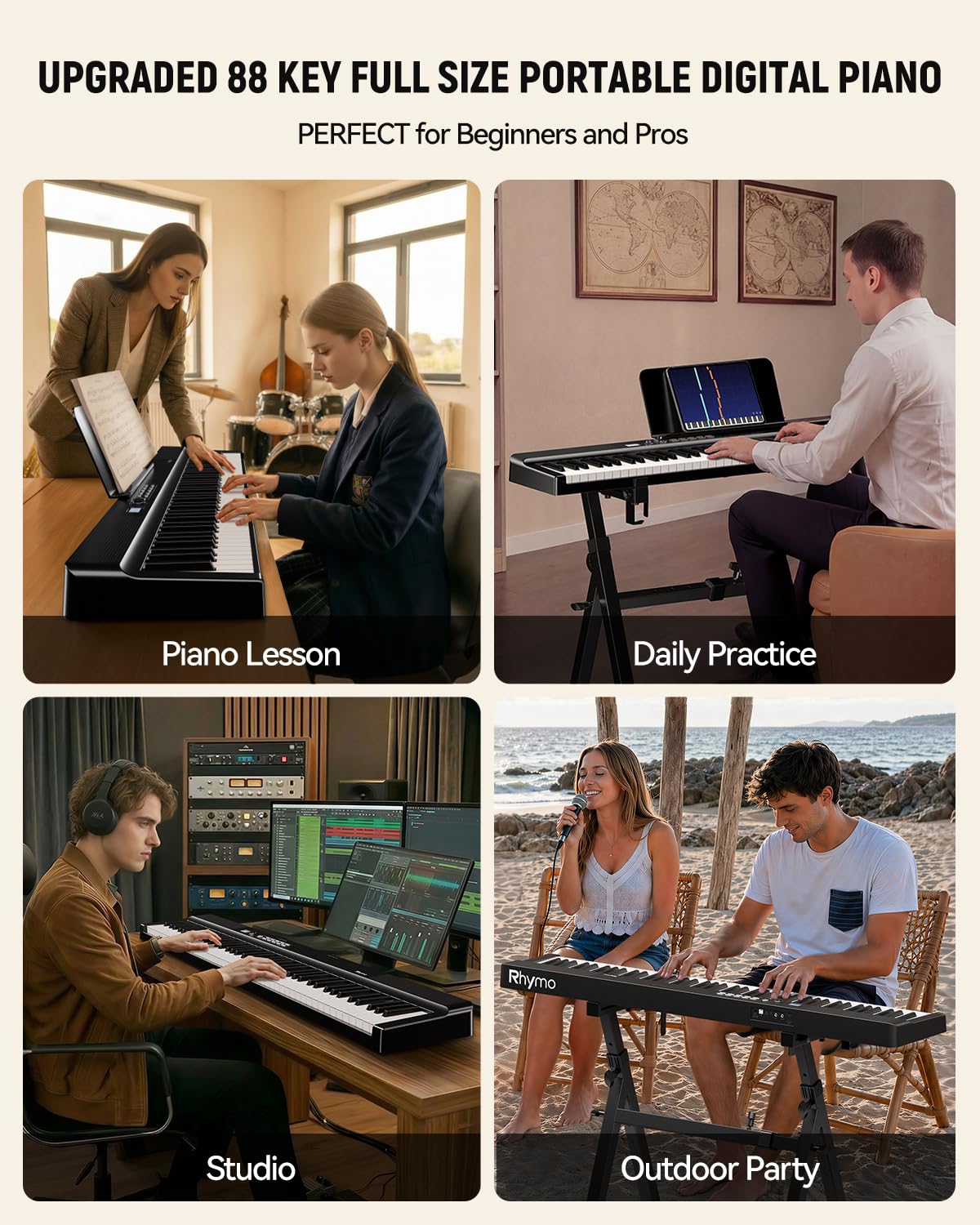 Folding Keyboard Piano, Rhymo Upgraded 88 Key Full Size Portable Semi Weighted Electric Piano Keyboard with 30W Stereo Surround Speaker, USB MIDI, Sustain Pedal for Beginners & Adults (Black)