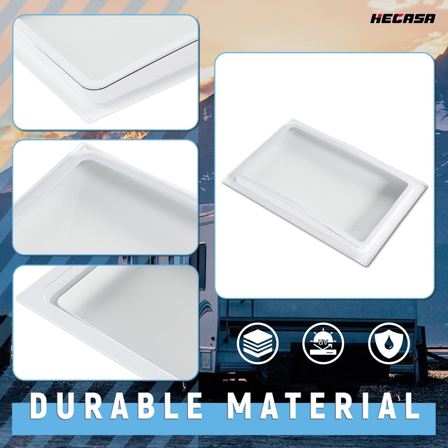 HECASA RV Skylight Inner Dome for 14" x 22" Opening Bathroom Skylight Replacement Cover w/Clear Window White Plastic