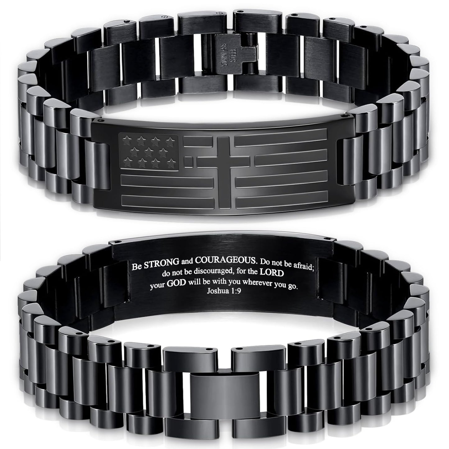 GLEZZA Joshua 1 9 Bracelets for Men American Flag Cross Inspirational Motivational Bracelet Engarved Bible Verse Valentines Christmas Birthday Easter Jewelry Gifts for Son Grandson Boyfriend Husband
