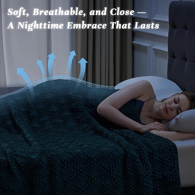 Knitted Weighted Blanket for Adult, Chunky Knit Weighted Throw for Sleep 50"*60" 5lbs, Cooling Breathable Heavy Blanket for Hot Sleepers, Machine Washable Blanket for Room Decor(Peacock)