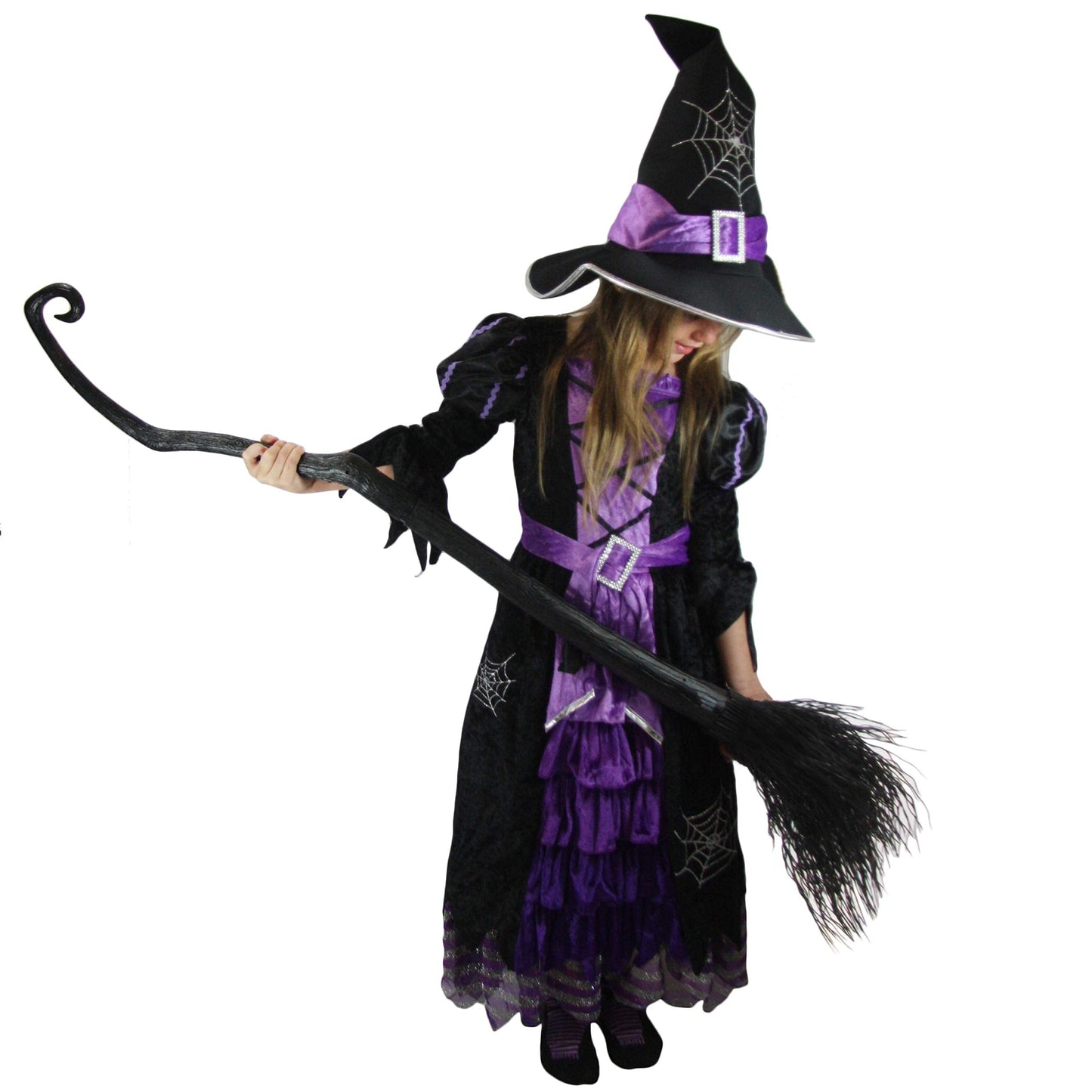 Spooktacular Creations Halloween Fairytale Witch Dress for Kids, Girls Cute Witch Costume Deluxe Set with Broom for Toddler Halloween Role Play Parties, Purple (S 5-7yrs)