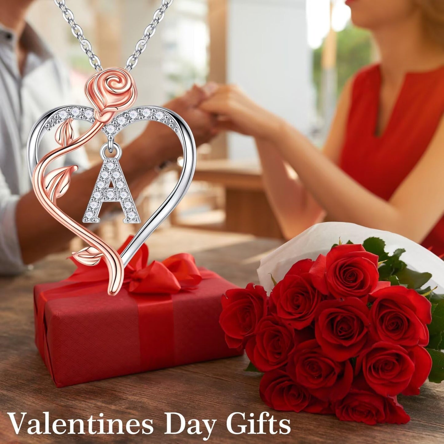 Iefil Mothers Day Gifts for Girlfriend Mom, Dainty Rose Love Heart Initial H Letter Pendant Necklace Birthday Jewelry Gifts for