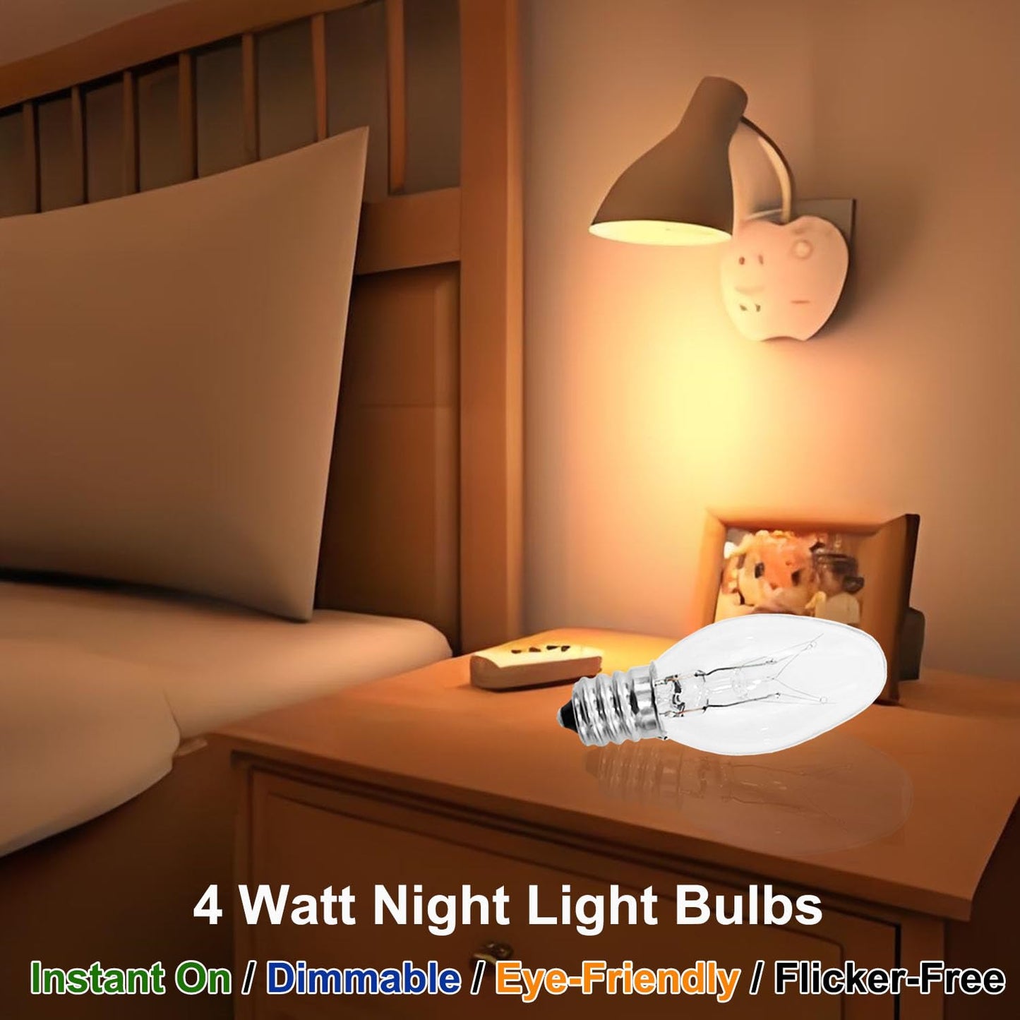 PaeorRorL Night Light Bulbs 4 Watt 15 Pack E12 Base Dimmable Plug in Night Light Bulbs - C7 Small Light Bulb Replacement for Night Lights,Christmas Lights,Table Lamps & Porch,Clear Warm White Glow
