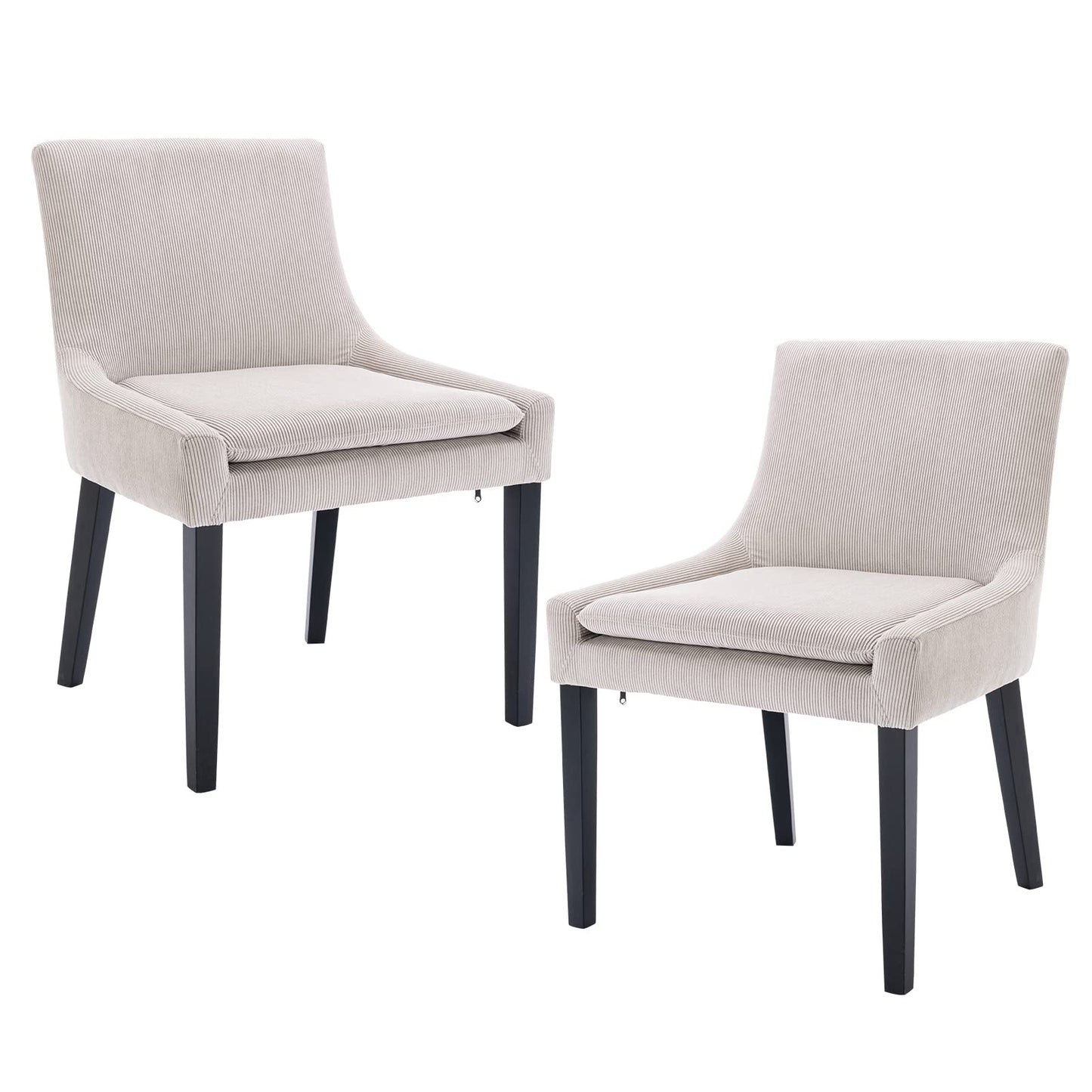 COLAMY Modern Dining Chairs Set of 2, Upholstered Corduroy Accent Side Leisure Chairs with Mid Back and Wood Legs for Living Room/Dining Room-Beige