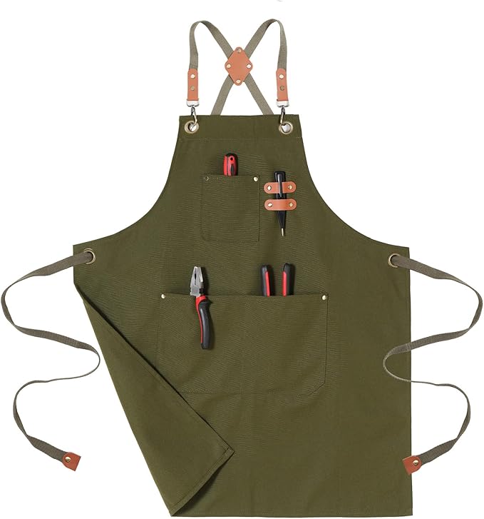 Chef Aprons for Men Canvas Apron with Large Pockets and Adjustable Neck Strap for Cooking,BBQ, Gardening