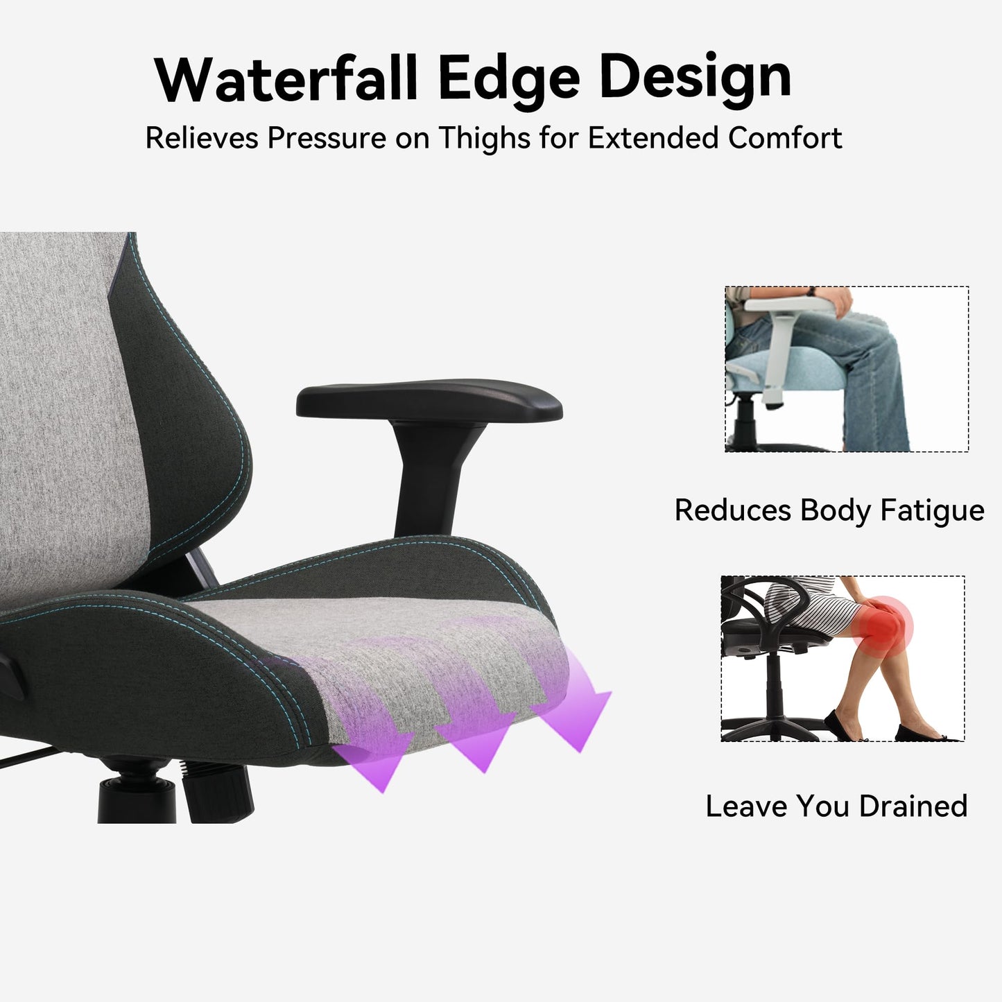 VENTUVIBE Gaming Chair 4D Adjustable Armrests - 155° Reclining & 320lb Capacity, High Back Ergonomic Computer Chair with Lumbar Support, Fabric Office Chair for Adults (Gray)