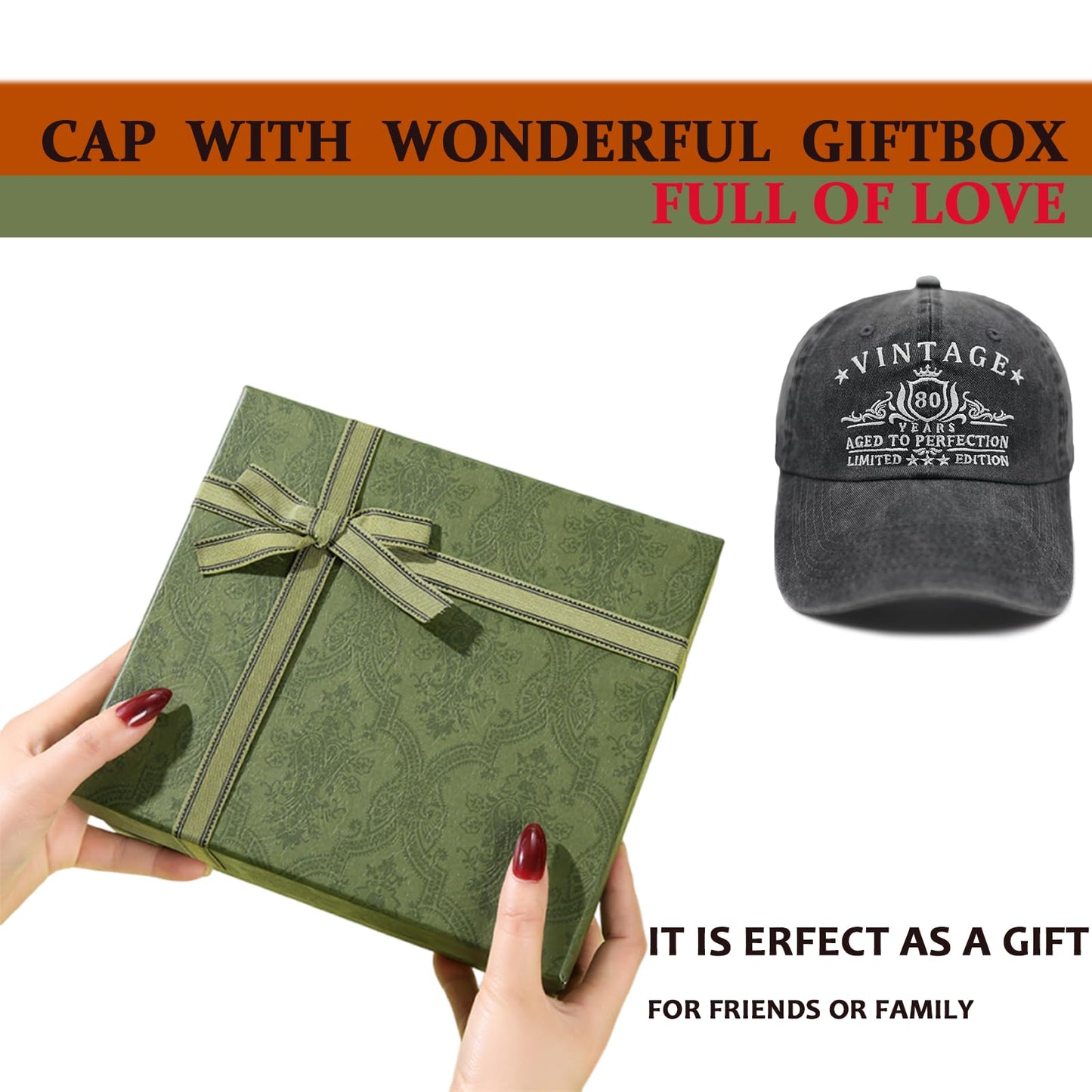 Zxgnreo 80th Birthday Gifts for Men Cotton Baseball Cap Retro Adjustable Dad Hats Birthday Gifts for Men and Women