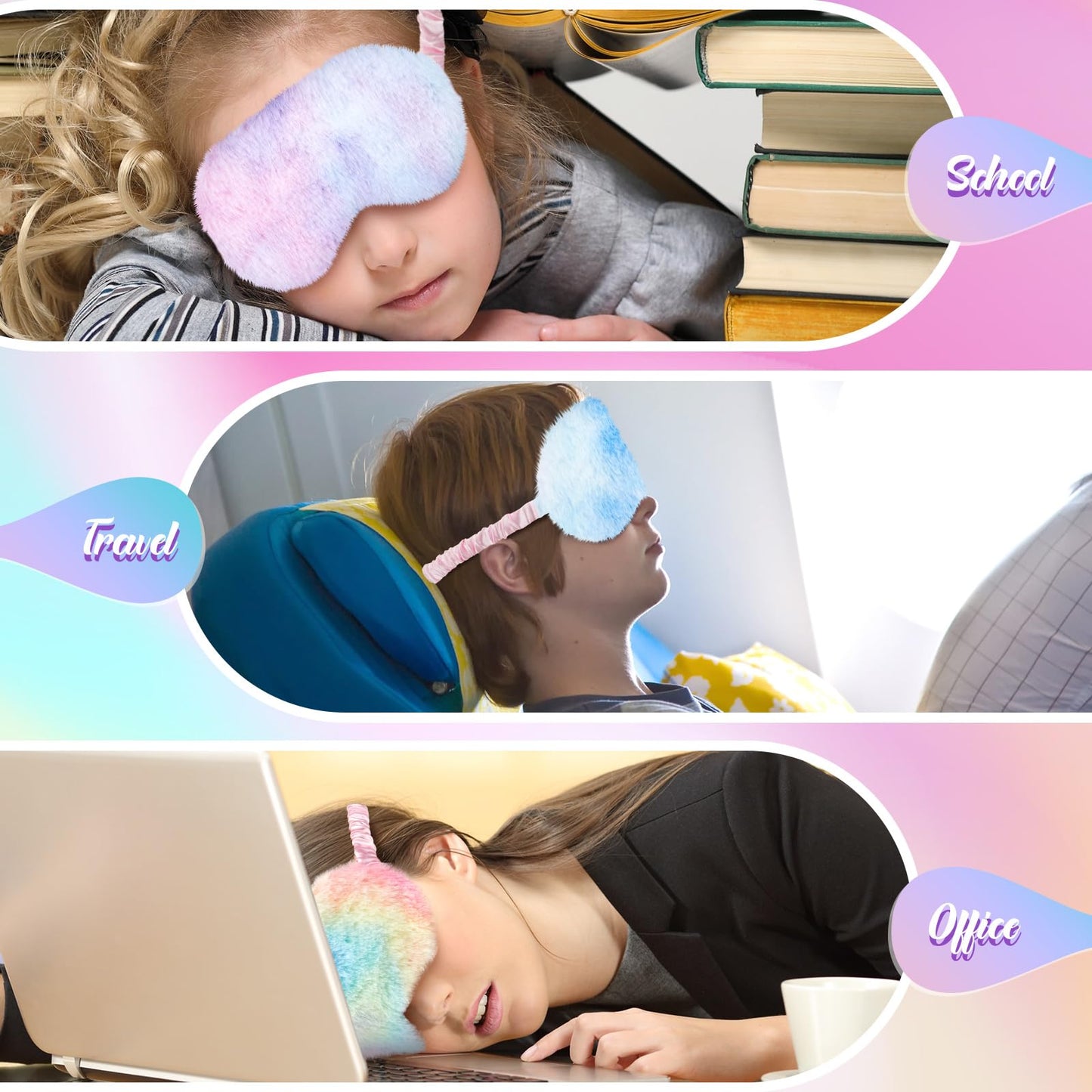 Cuffbow 12 Pcs Plush Sleeping Eye Masks Bulk Comfortable Sleep Eye Cover Mask for Kids Women Men Soft Furry Blindfold Faux Fur Shade for Travel Nap Sleepover Party Supplies(Rainbow)
