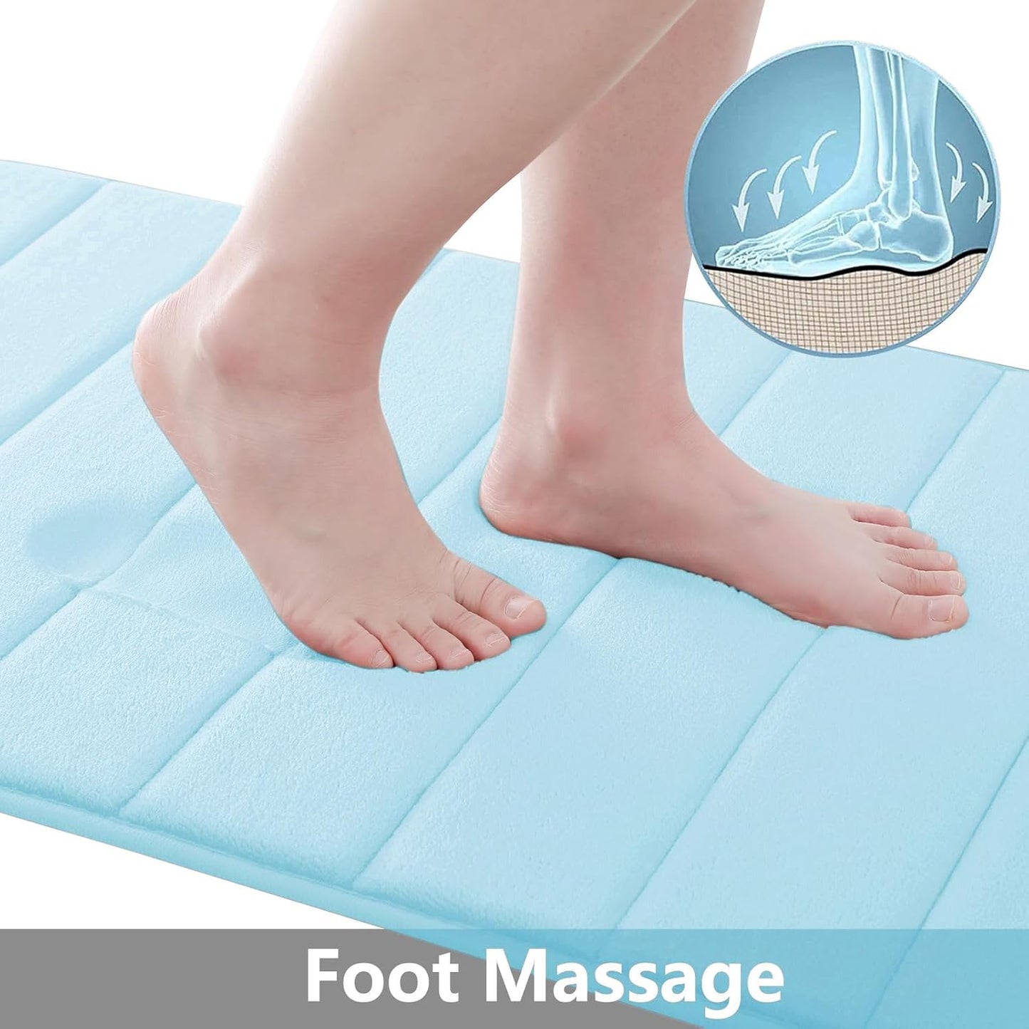 Buganda Memory Foam Bath Mat, 24" x 16", Ultra Soft and Non-Slip Bathroom Rugs, Water Absorbent and Machine Washable Bath Rug for Bathroom, Shower, and Tub, Light Blue