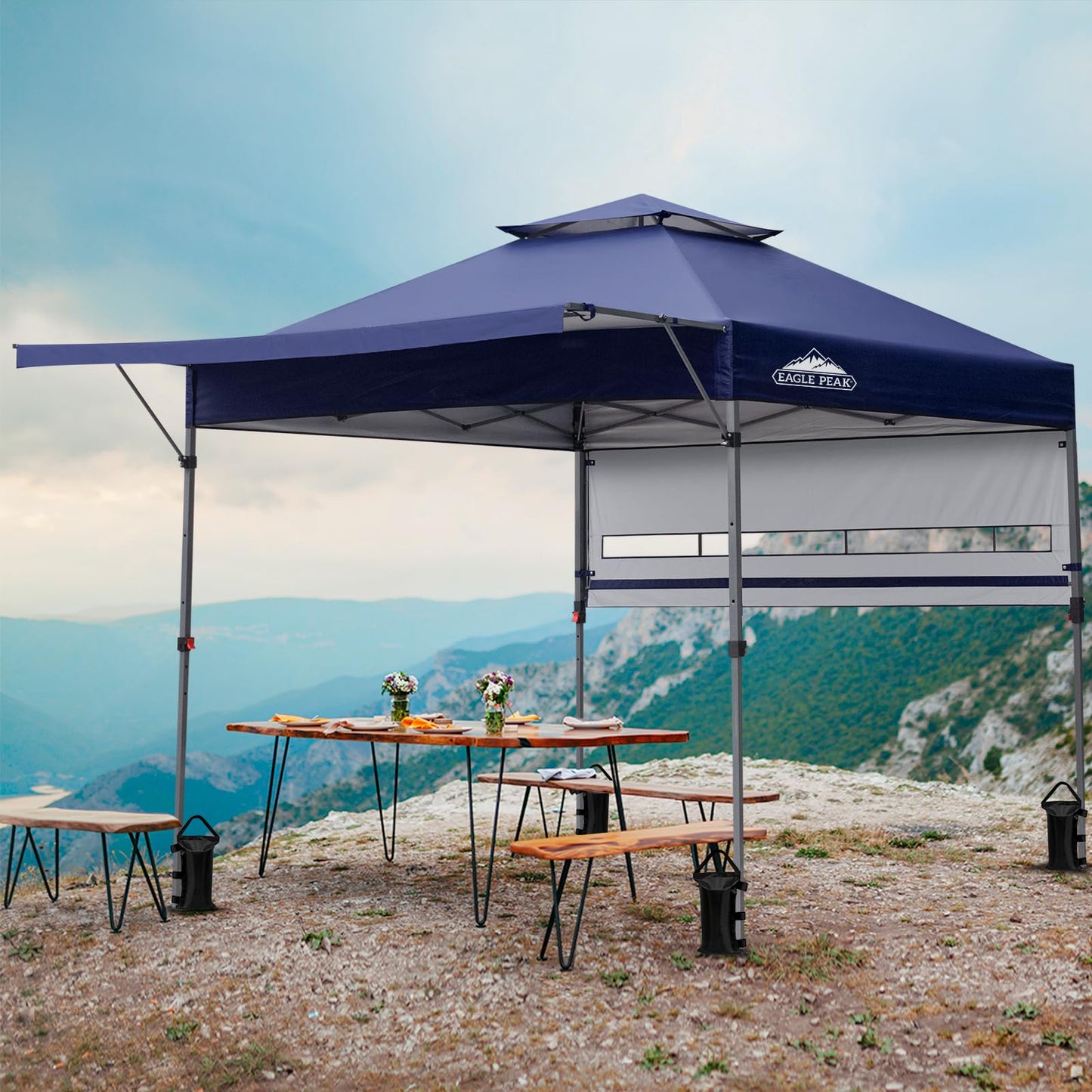 EAGLE PEAK 17x10 Pop up Gazebo Canopy Tent Outdoor Instant Canopy Shelter with Adjustable Dual Half Awnings (Blue)