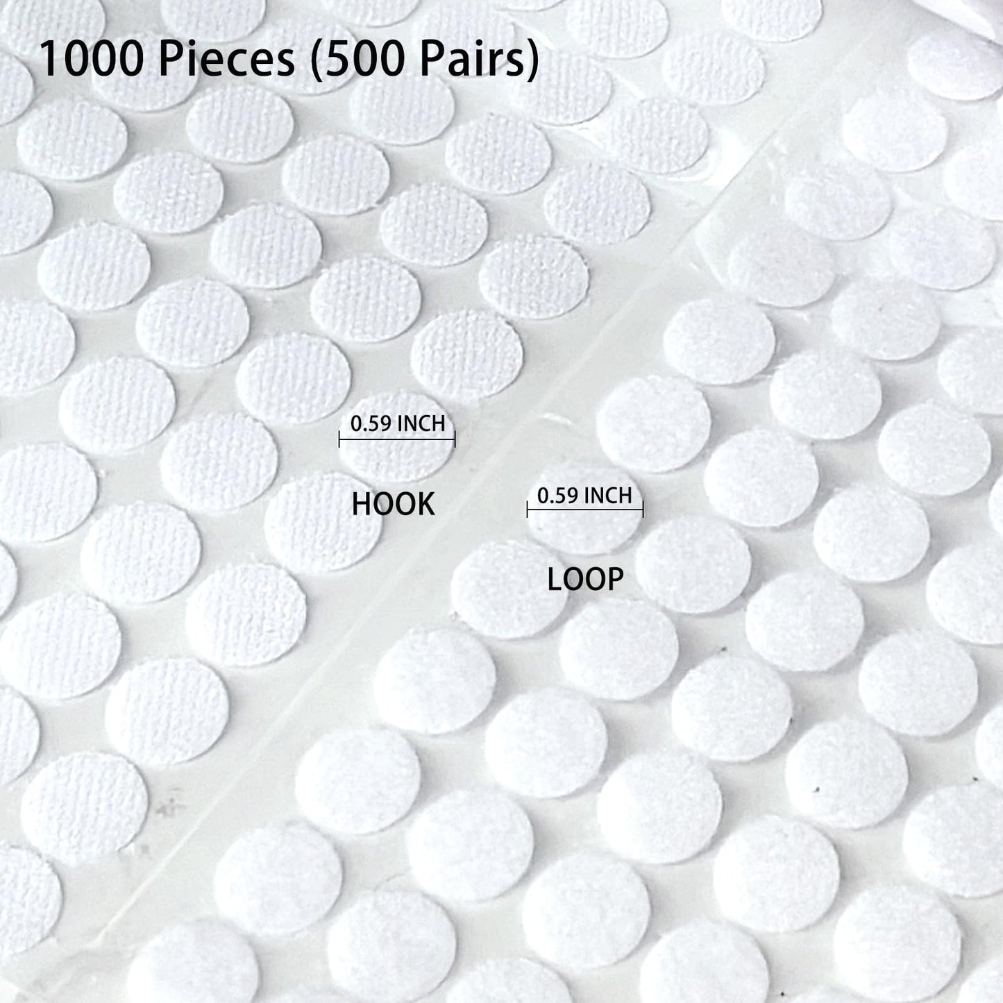 1000 Pcs(500 Pairs) 0.59inch Diameter Strong Sticky Round Nylon Dots, Hook and Loop Circle Dots with Adhesive, for Arts and Crafts Classroom Decor, Office, Home Organization