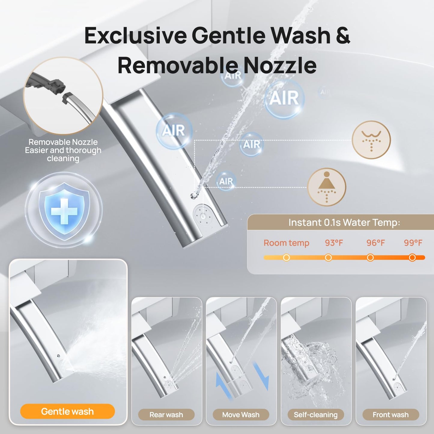 Smart Toilet with Bidet Built-in: Auto Dual Flush Bidet Toilet with Dryer, Gentle Wash One Piece Toilet with Child Mode, Foam Shield, Heated Seat, Foot Sensor, UV-C Night Light, Manual Lid/Seat