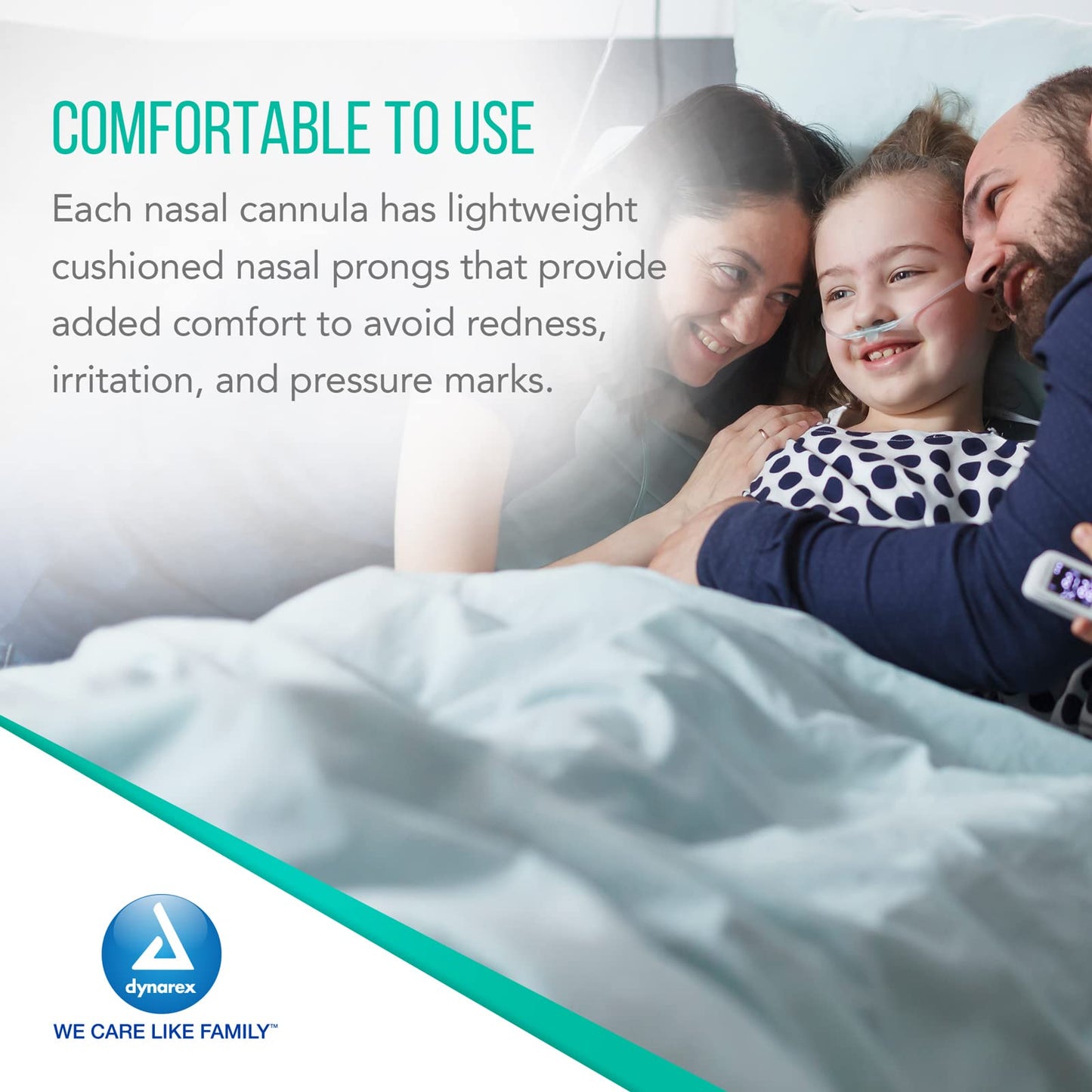 Dynarex Nasal Cannulas for Oxygen Therapy- 7' Crush Resistant Oxygen Supply Tubing for Newborn and Pediatrics - Soft Cushion Tip Standard Connector - 50 Per Case