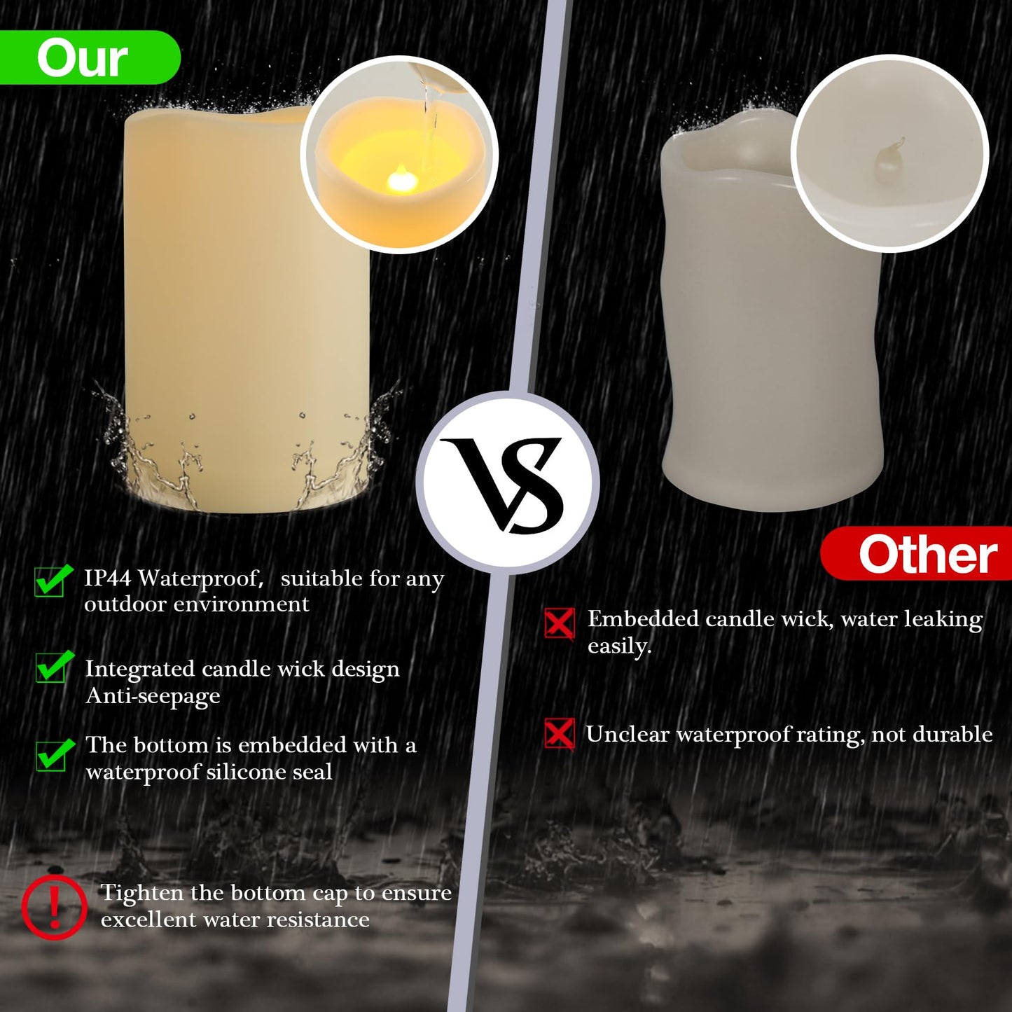 7LinRay 2 Pack 4" x 6" Waterproof Outdoor Flameless Candles with Remote and Timer, Battery Operated Flickering LED Flameless Pillar Candles for Lantern, Porch, Ivory, Plastic