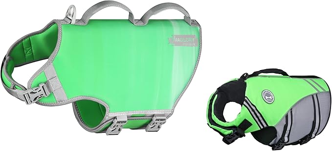 VIVAGLORY + Neoprene Dog Life Vest + Sports Style Dog Life Jacket, Swimming Vest with Handle, Ripstop & Buoyancy
