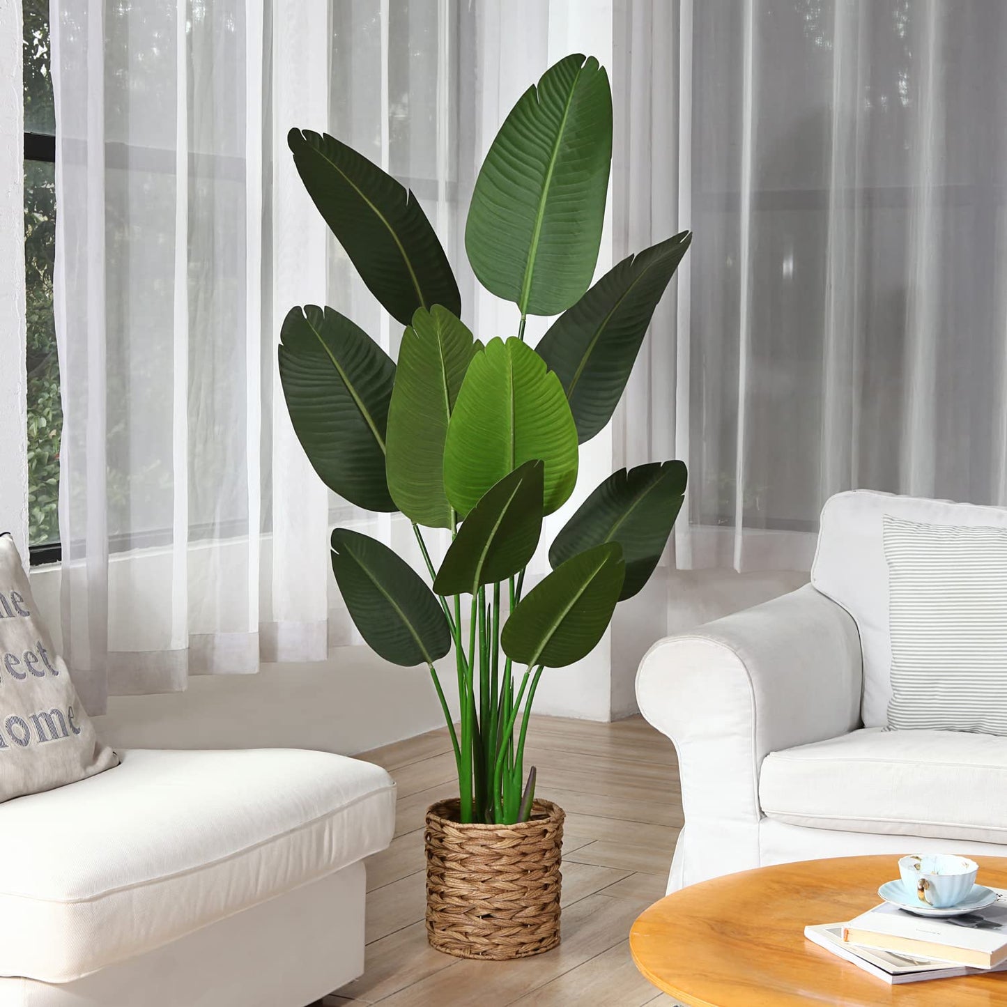 Fopamtri Artificial Bird of Paradise Plant Fake Tropical Palm Tree for Indoor Outdoor, Perfect Faux Plants for Home Garden Office Store Decoration, 5 Feet-1 Pack