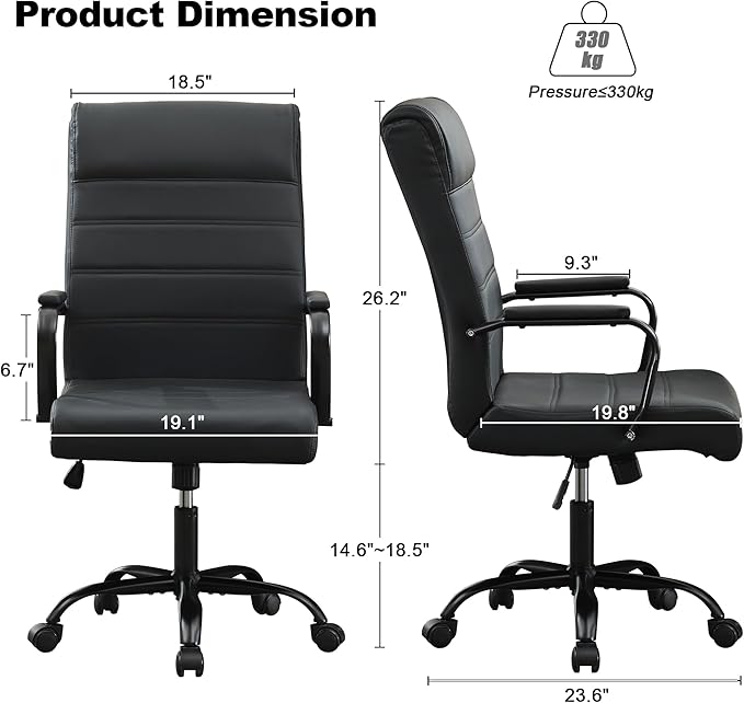 BOWTHY Office Desk Chair,Modern Conference Room Chairs,High Back Ergonomic Home ofiice Chair,Adjustable Height Swivel Executive Computer Chair with Padded Seat and Armrest (Pure Black)