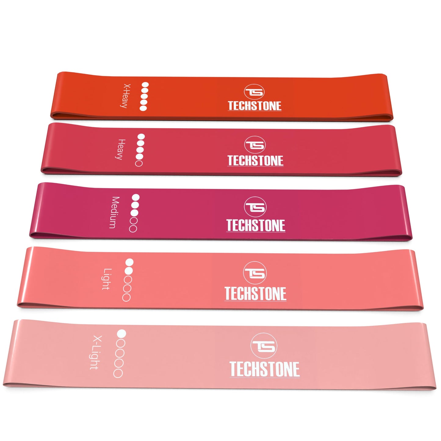 TechStone Resistance Bands Set for Men and Women, Pack of 5 Different Levels Elastic Band for Home Gym Long Exercise Workout – Great Fitness Equipment for Training, Yoga – Free Carrying Bag (Pink)