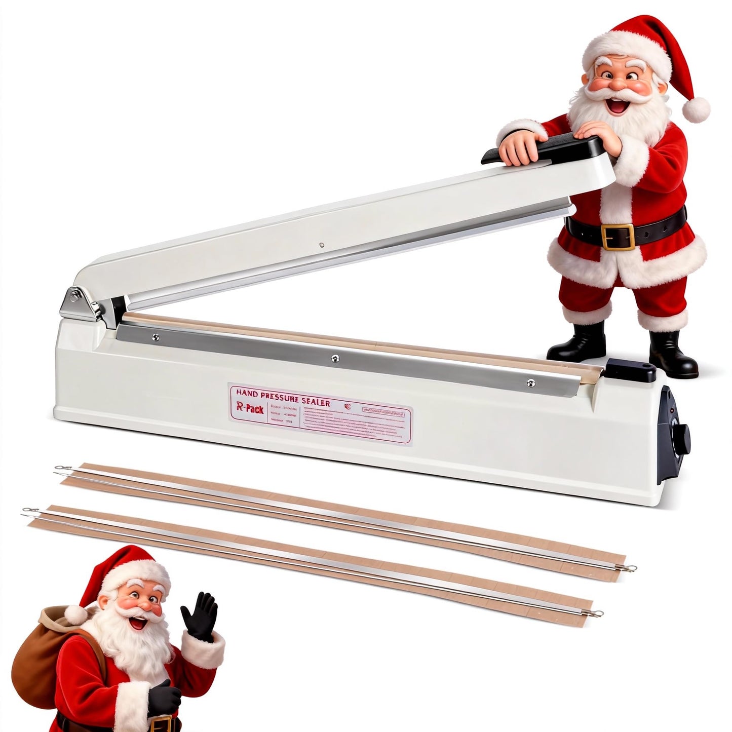 R-PACK Impulse Heat Sealer with Cutter, Heavy-Duty Bag Sealing & Cutting Machine, 2 Extra Replacements (White, 16-Inch)