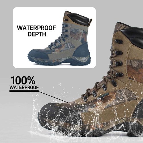 R RUNFUN Men's Waterproof Hunting Boots 9 Inch Camo Insulated Work Boot, 400g Thinsulate(RF2305-9SG1, Size10)