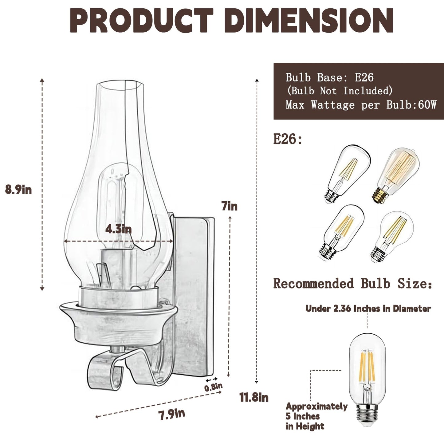 LightInTheBox Rustic Wall Sconce Vintage Farmhouse Wall Light Fixtures Industrial Glass Wall Lamp for Cabin Bedroom Living Room Hallway Fireplace (2PCS)