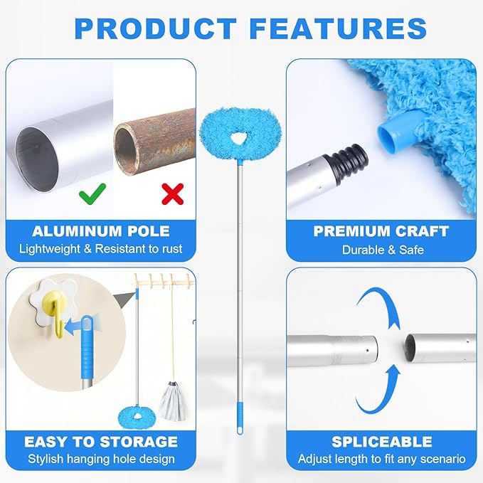 Storystore Ceiling Fan Cleaner Duster with Extension Pole, Adjustable from 13 to 49.7 Inches, Removable Fan Blade Cleaner (Blue)