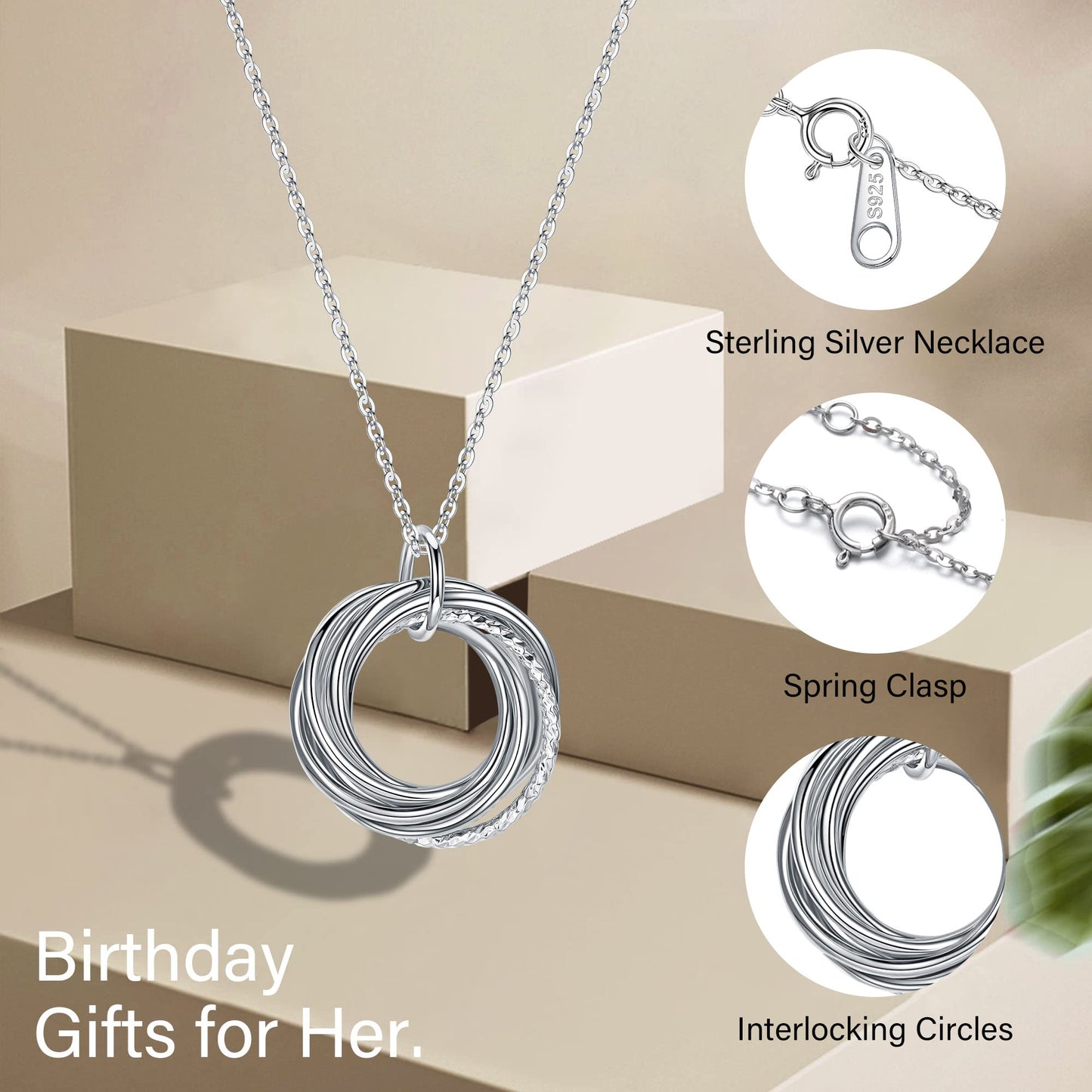 IEFLIFE 40th Birthday Gifts for Women, 4 Circle Necklaces Jewelry for Woman Her Forty 40 Years Old Birthday Gifts for Friend Mom Wife Sister 4 Decades Necklace