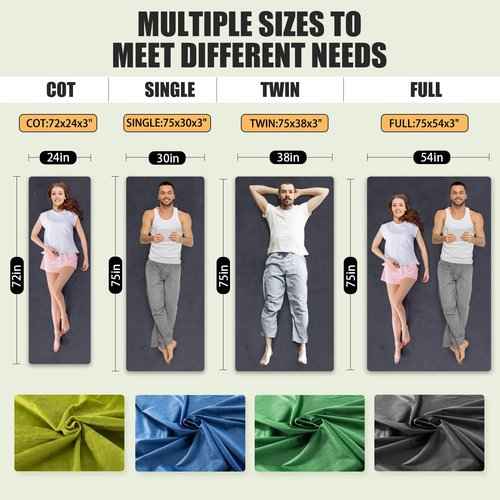 Aodisman Sleeping Pad,3-inch Thick Memory Foam Camping Mattress,Portable Roll-Up Mat for Car/Tent/Floor/Cot/Travel,Comfortable Pad for Guests Sleepover