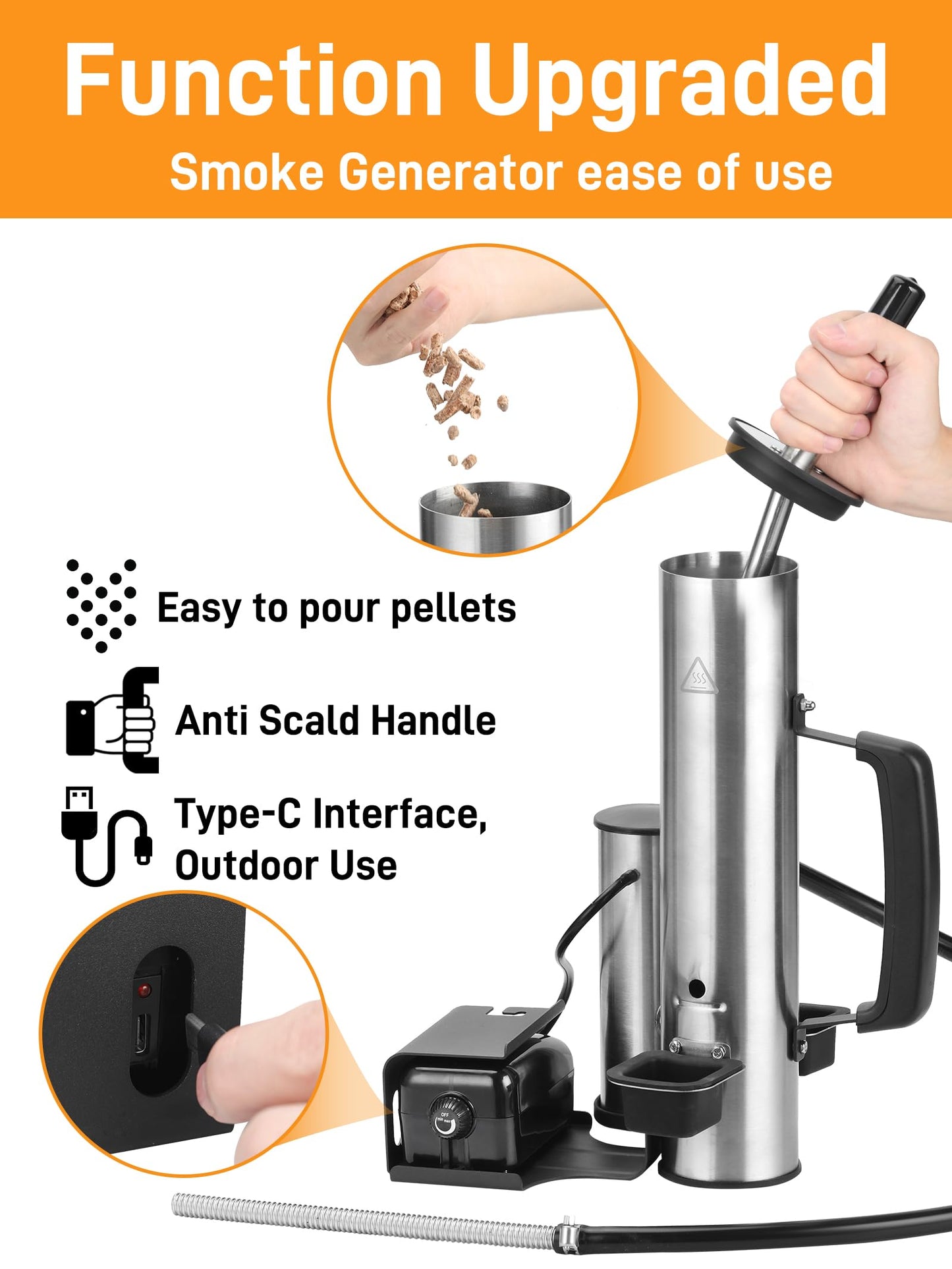 2026 Advanced Cold Smoke Generator, Tube for Pellet Smoker Upgrade, Smoker Attachment for Gas Grilling, Portable Cordless Electric, Hot or Cold Smoking: Fits Weber, Traeger, Pit Boss, East Oak ect...