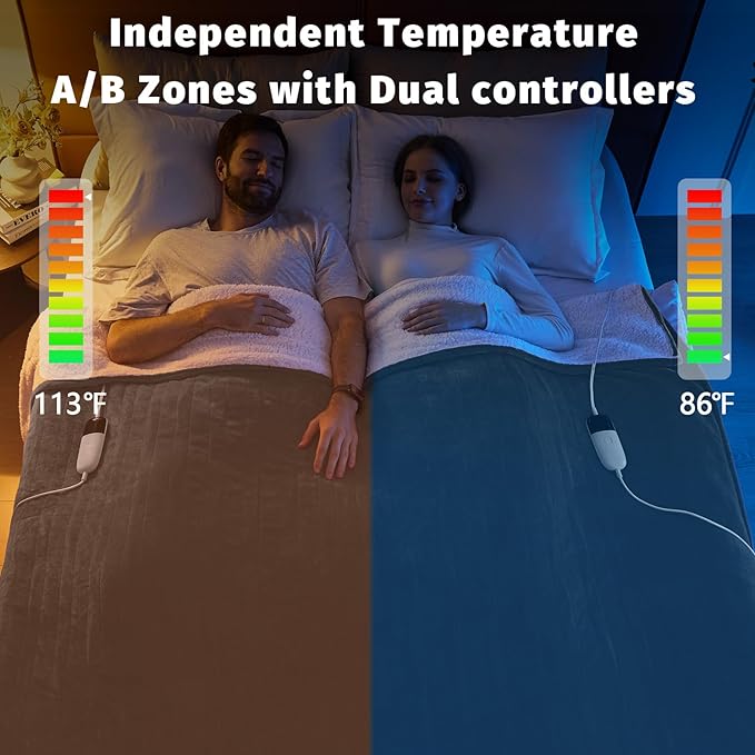 Heated Electric Blanket King Size - 90" x 100" Heating Blanket with Dual Control, 10 Heating Levels & 8 Hours Auto Off, Soft Warm Blanket, Christmas Birthday Gifts for Senior Grandma