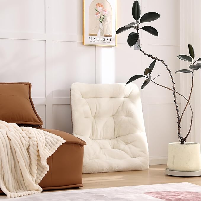 Givjoy Living Room Chair, Soft Faux Fur Folded Chair Oversized Folding Accent Chairs, Furry Lounge Lazy Chairs, Metal Frame Moon Chair for Bedroom, Living Room