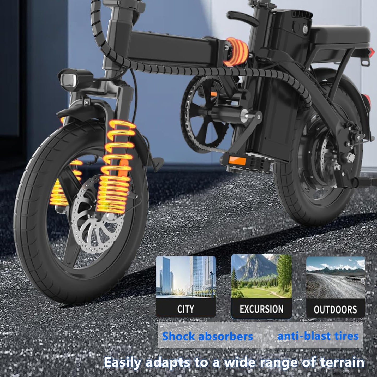 Electric Bike for Adults Peak 500W, 23MPH Max Speed Folding Electric Bicycles, 14" Mini Ebike Pedal Assist, 30° Uphill Shock Absorbers E-Bike, 48V12AH Removable Battery, Top 38 Miles PAS Range (W1)