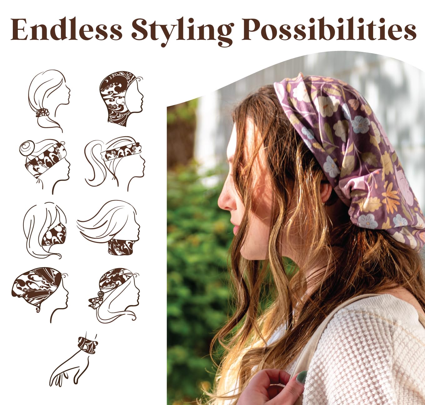 Karma Digital Camo Headband for Women - Wide - Fabric Headband and Stretchy Hair Scarf - Black