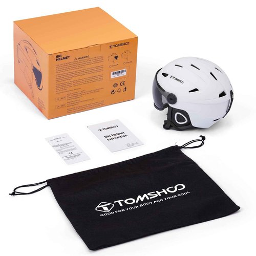 TOMSHOO Ski Snowboard Skateboard Helmet Adjustable Windproof Warm Detachable Liner Snow Winter Sports Helmet Earmuff (White with Glasses) (White, Medium)