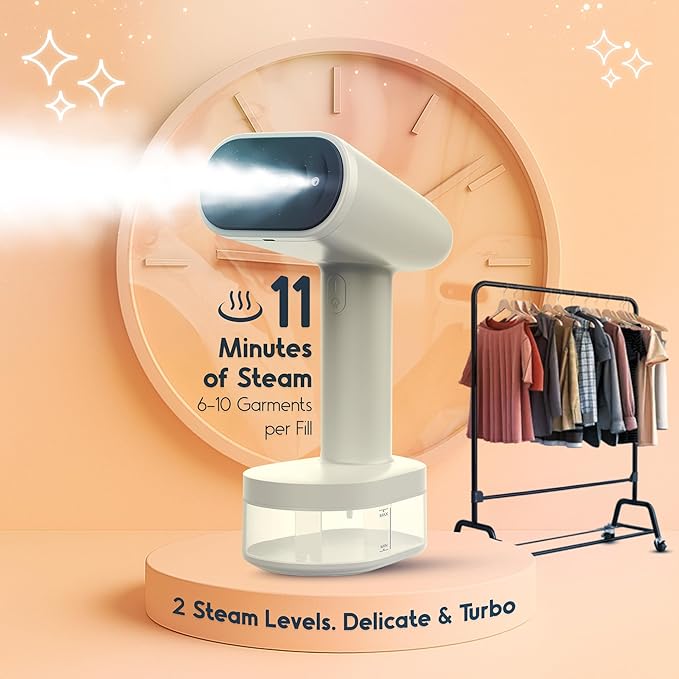 Clothes Steamer Handheld 1600W TurboRush, Portable 3-in-1 Clothing & Garment Care, Travel Bag, 2 Steam Levels, Large Water Tank, 120V
