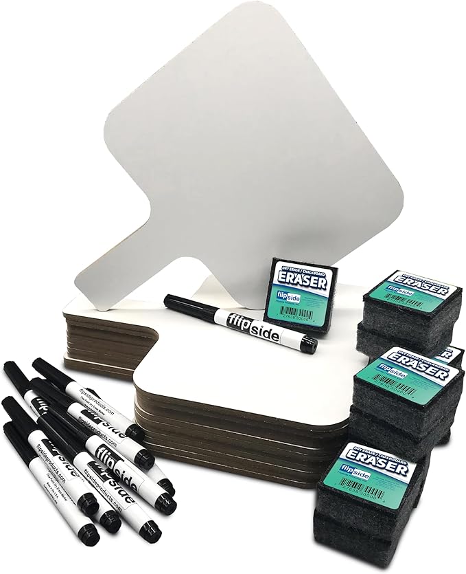 Flipside Products Rectangular Dry Erase Answer Paddle w/Dry Erase Markers and Erasers, 36 Pieces, Auction, Handheld Whiteb...