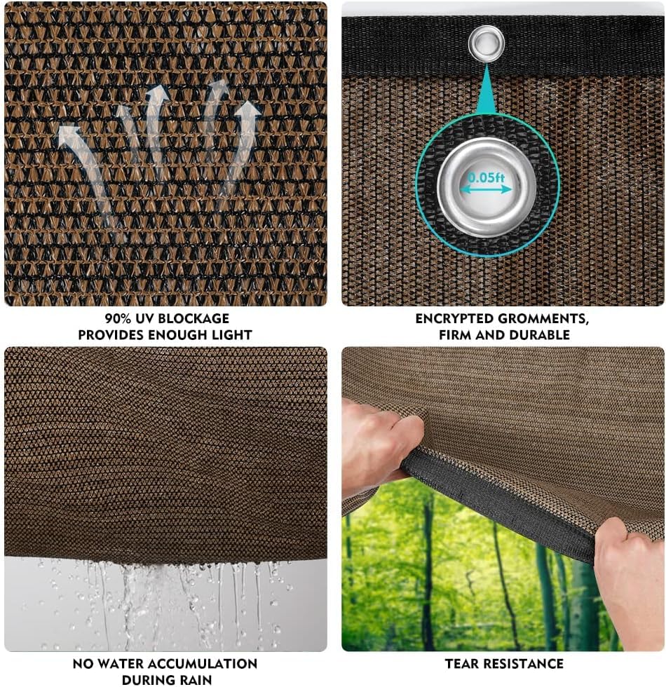 EMERIT 90% Shade Cloth Sun Shade Fabric Privacy Screen Shade Cover for Patio Garden Pergola Shade Cover Canopy with Gromments