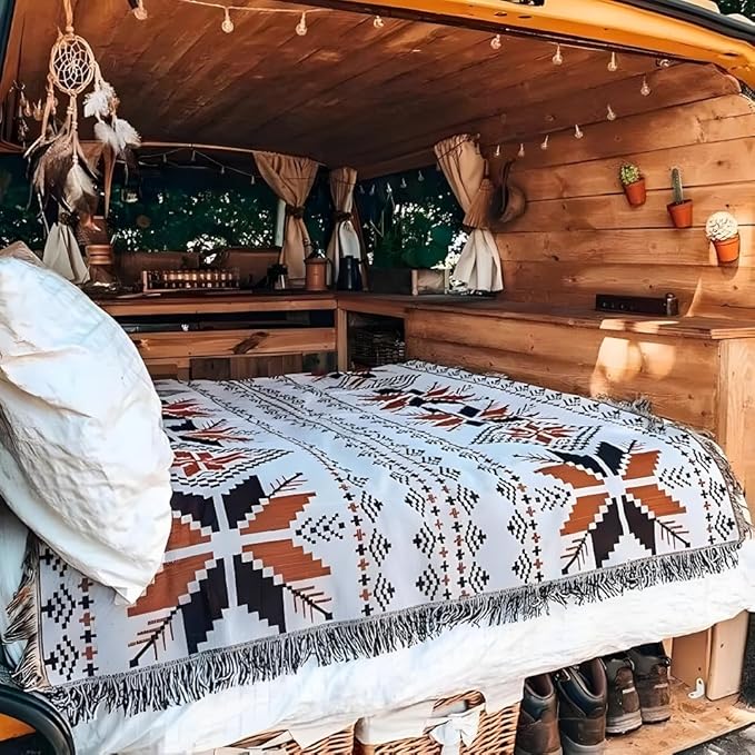 Boho Throw Blankets Knit Bed Blankets with Tassel Aztec Western Throws Cover Farmhouse Decor for All Season Sofa Couch Cha...