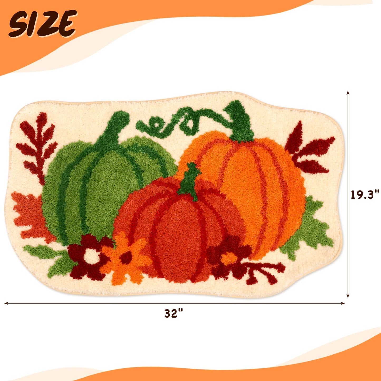 Percozzi Fall Pumpkin Bathroom Rug, Bath Mat Water Absorbent Non-Slip Washable for Shower Tub Bedside Floor Small Tufted Carpet Halloween Thanksgiving Accent Area Rug Decoration