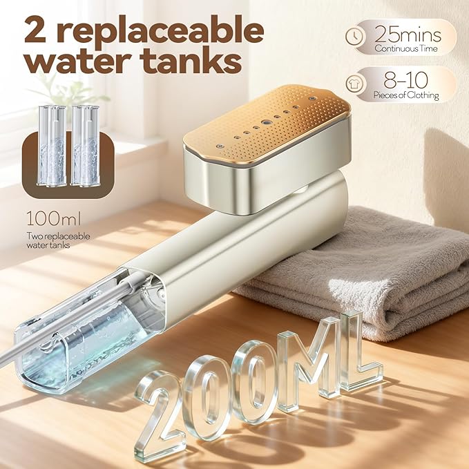Steamer for Clothes,2-in-1 Clothes Steamer Handheld with 200ml Large Capacity,25 Min Continuous Use,4 Modes 1300W Travel Steamers with Storage Bag for Travel/Home