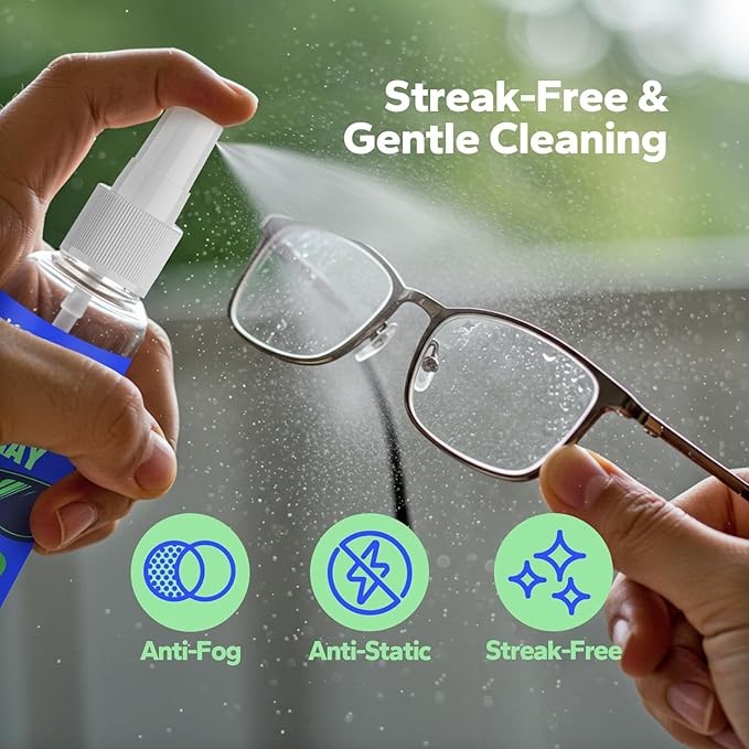 Kototo Eyeglass Cleaner Spray, Streak-Free Eyeglass Cleaner Spray for Glasses, Screens & Lenses, Anti-Static Eye Glass Cleaner Kit with Microfiber Cloth, Cleaning Kit for Phone, Laptop, Camera & More