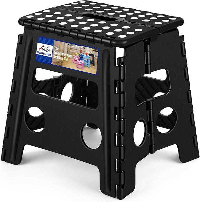 ACKO Folding Step Stool 13 inch Heavy Duty Plastic Foldable Step Stool for Kids and Adults, Small Collapsible Fold Up Step...