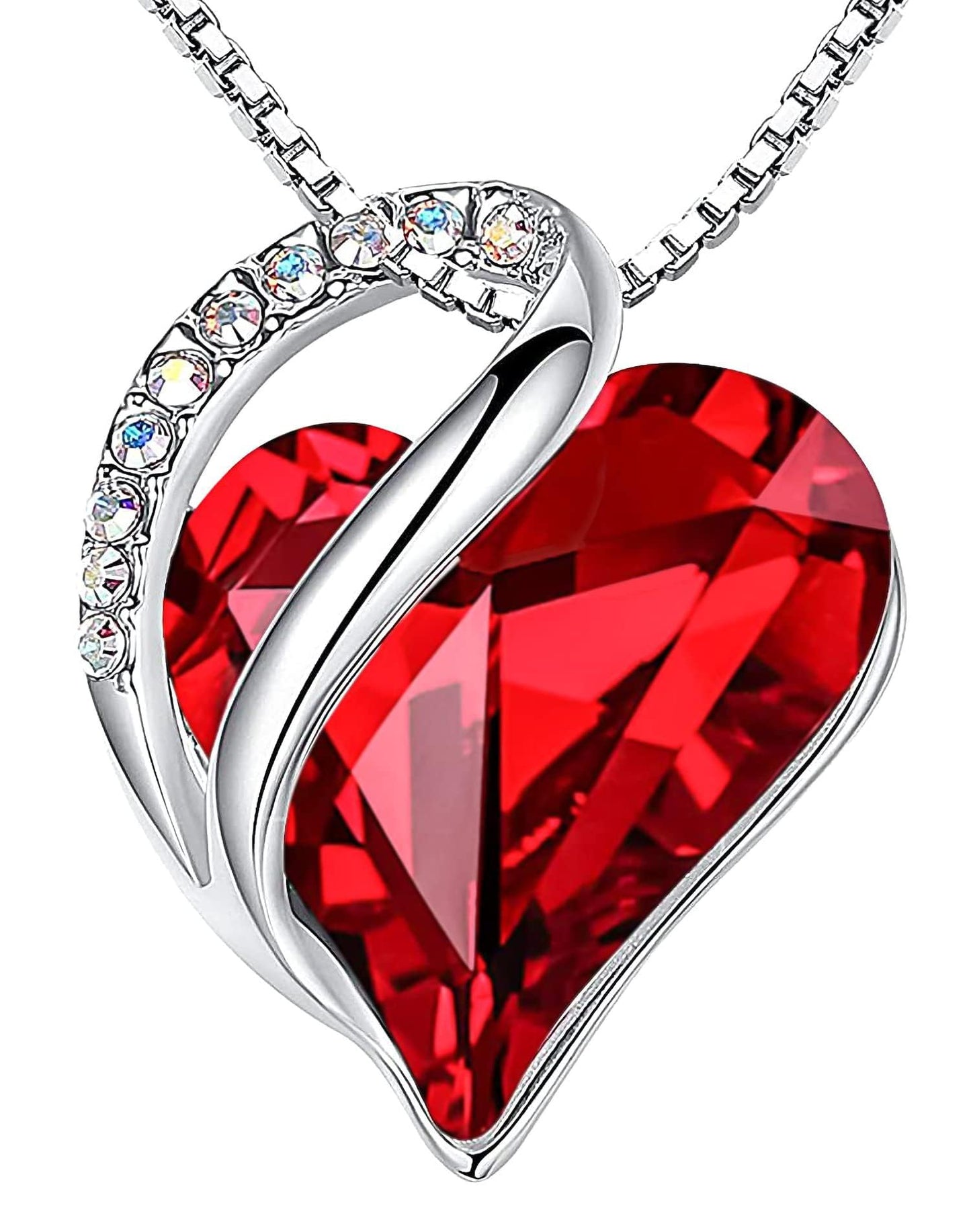 Leafael Necklaces for Women, Infinity Love Birthstone Heart Pendant with Ruby Garnet Red Crystal for January July, Birthday Jewelry Gifts for Her, Mom, and Wife, Silver Plated, 18" + 2" Chain