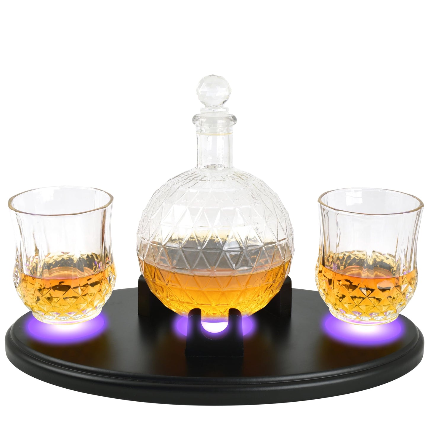 Jigger N' Dash LED Whiskey Decanter Set w Epcot Design. The Perfect Whiskey Dispenser for Home Bar - Decanter Set with Glasses and 7 RGB Light Stand - Whiskey Decanter Sets for Men - Alcohol Decanter