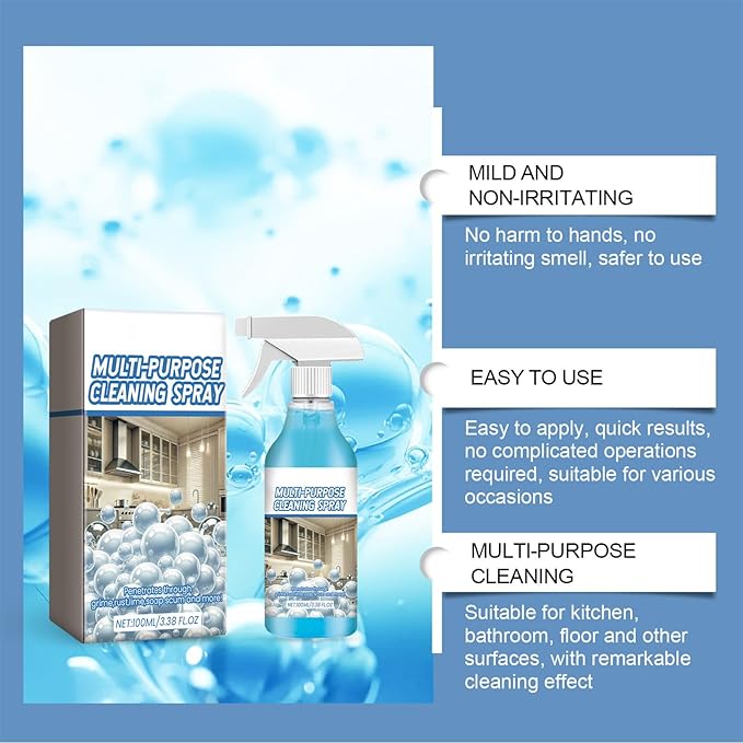 Grease Cleaner, Degreaser Spray, Heavy Duty Kitchen Grime Remover with Fast Action Formula, Cleaning Solution with Easy Spray Nozzle, Household Cleaner for Window Glass Bathroom Toilet Furniture